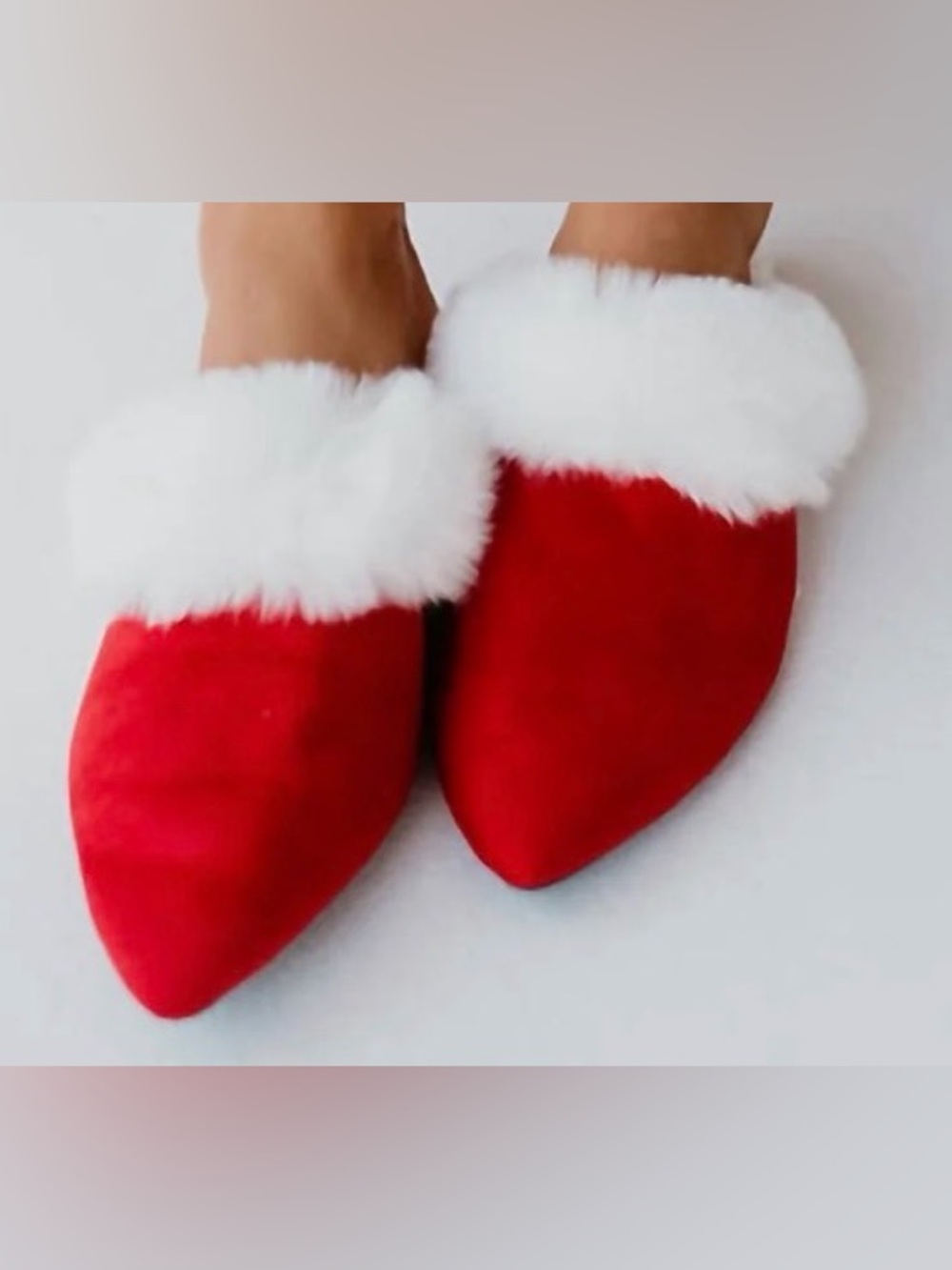 Rollasole Red Slip-On Mule Christmas Holiday Slippers White Faux Fur Cuff S,M,L